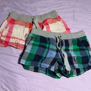 aerie Plaid Lounge Shorts Set in Pink/Coral and Blue/Green